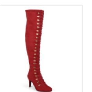 9.5 over the knee red velvety boots 31/2 inch heel size 91/2.